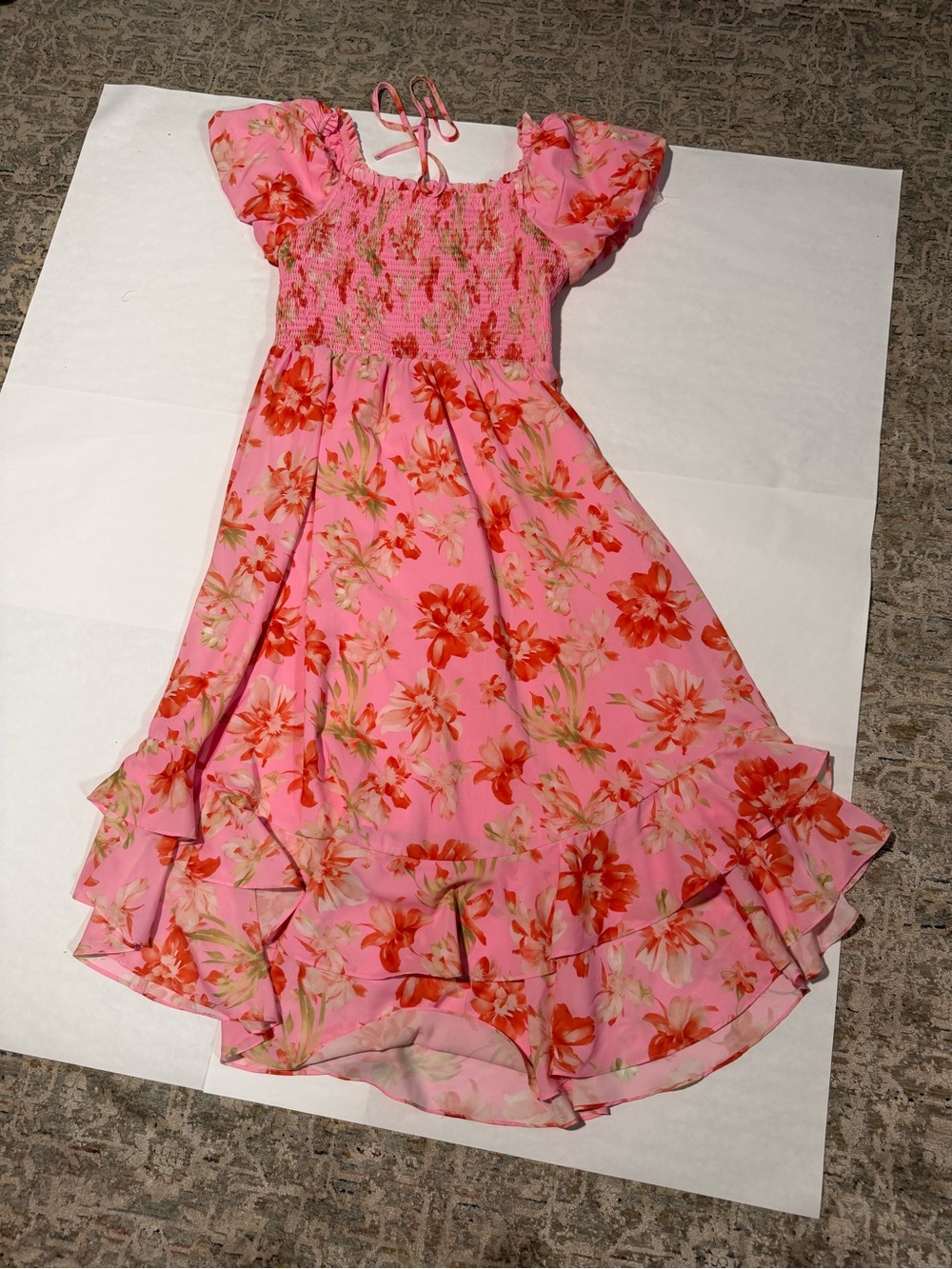 Grace Karin Pink Floral Maxi Dress with Red & Green Accents